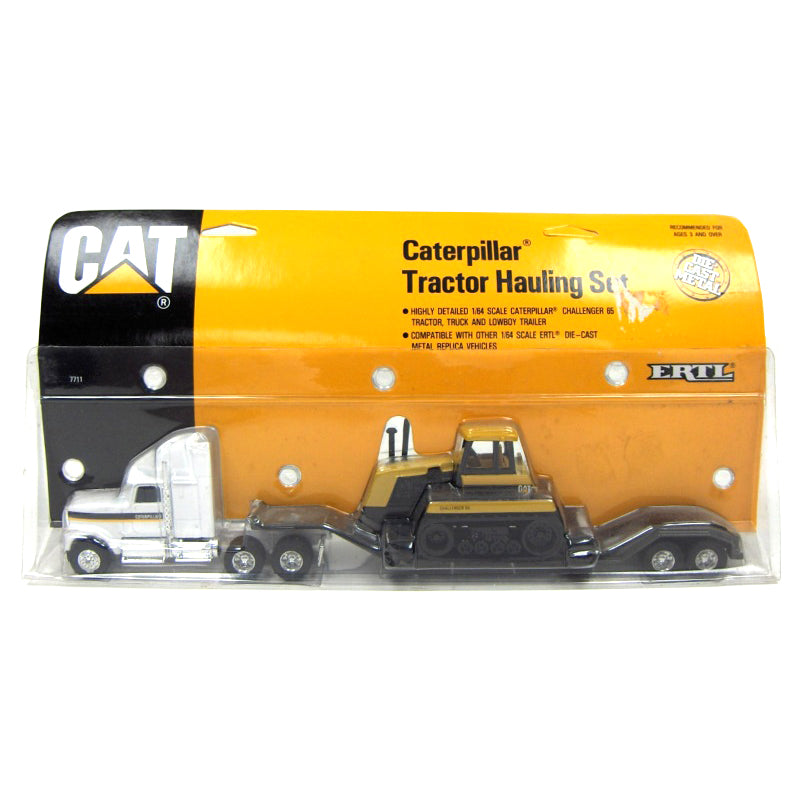 1/64 Caterpillar Challenger 65 Tracked Tractor on CAT Semi with Lowboy Trailer by ERTL